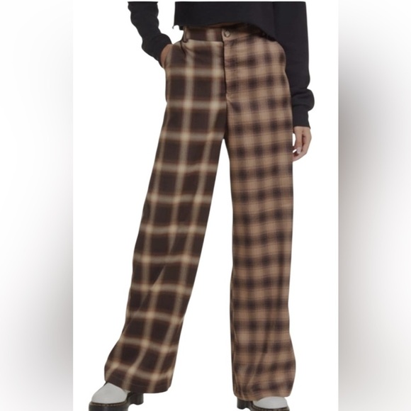 bp Pants - New BP. Plaid Mix Wide Legs Pants in Brown Ombré Plaid Combo